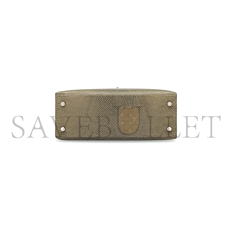 H**mes master a shiny lizard kelly 25 grey hemp rope with silver buckle (25*17*7cm)